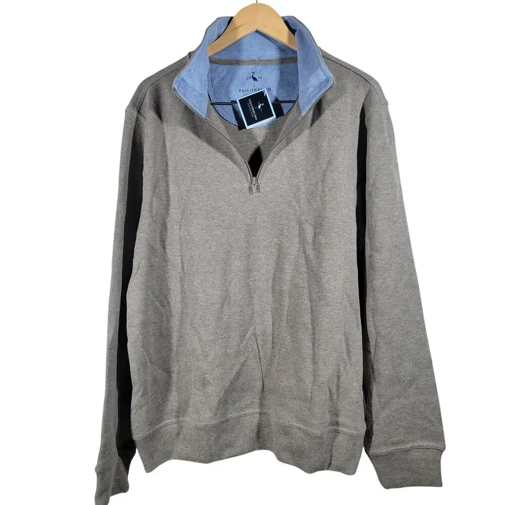 TailorByrd Men's Large‎ Gray 100% Cotton 1/4 Zip Pullover Sweater - Picture 2 of 11